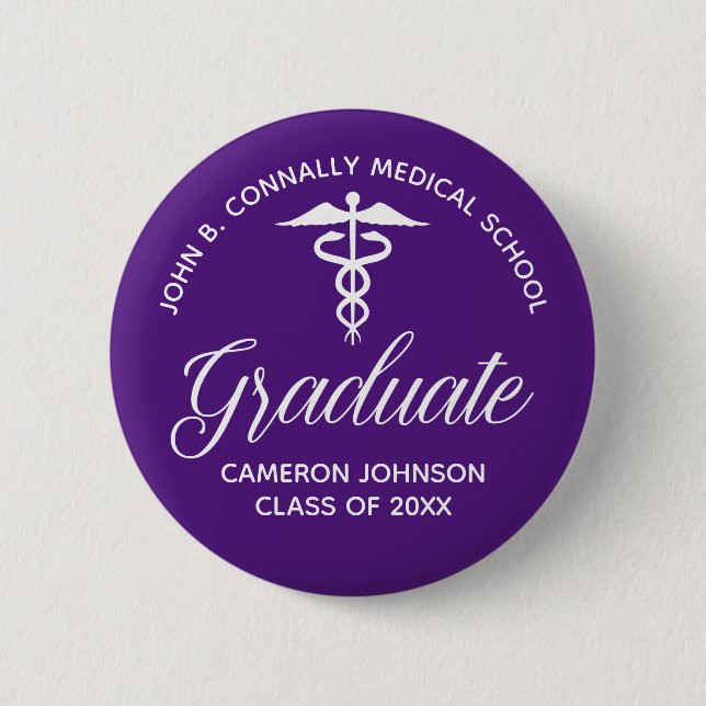 Custom Purple Medical School Graduation Party Button (Front)
