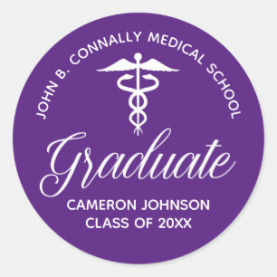 Custom Purple Medical School Graduation Party Classic Round Sticker