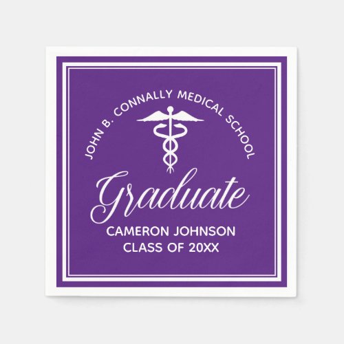 Custom Purple Medical School Graduation Party Napkins