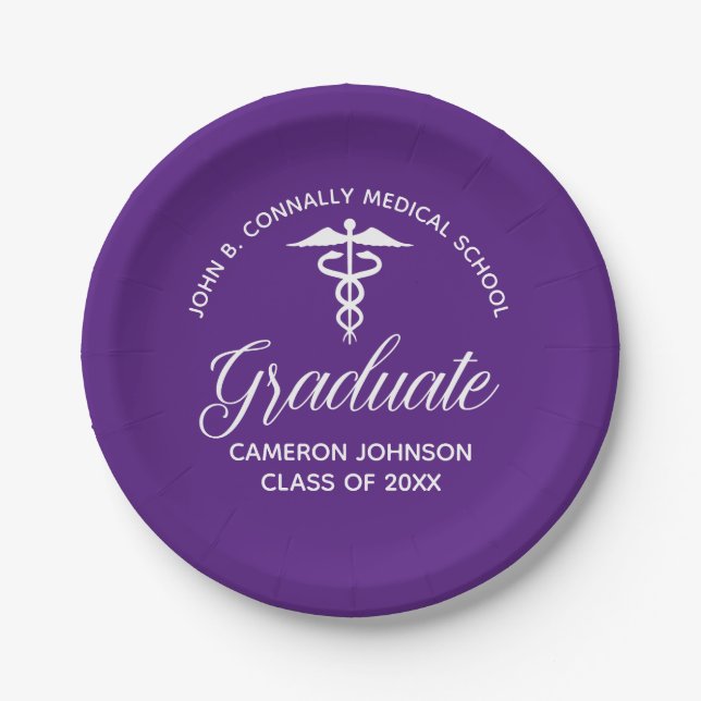 Custom Purple Medical School Graduation Party Paper Plates (Front)