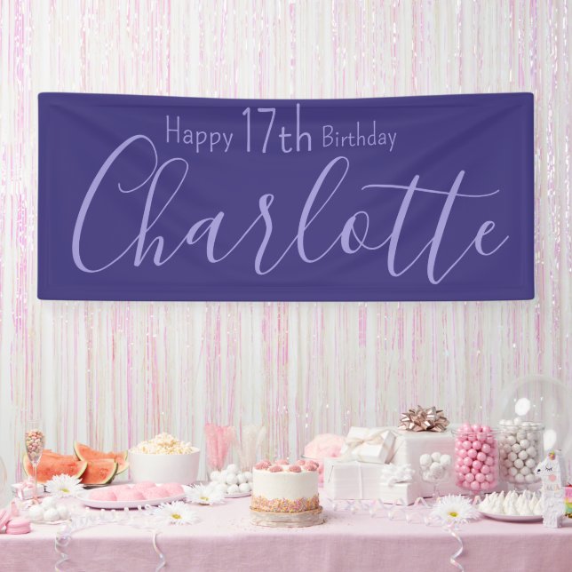 Custom Purple Modern Chic Happy 17th Birthday Banner (Party)