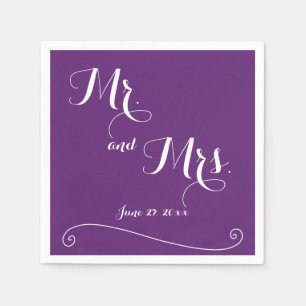 Custom Purple Mr. and Mrs. Wedding Napkins