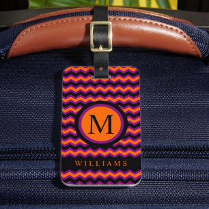 Custom Purple Orange Black Chevron Pattern Luggage Tag