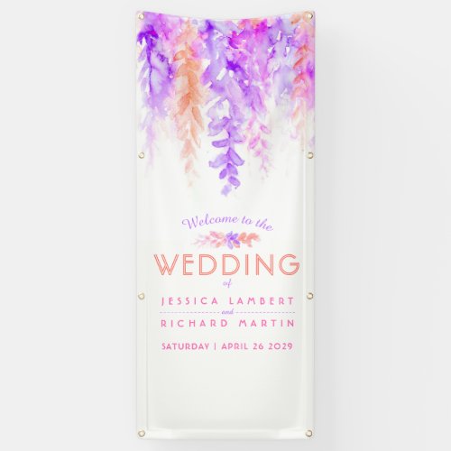 Custom purple orange wedding art welcome banner