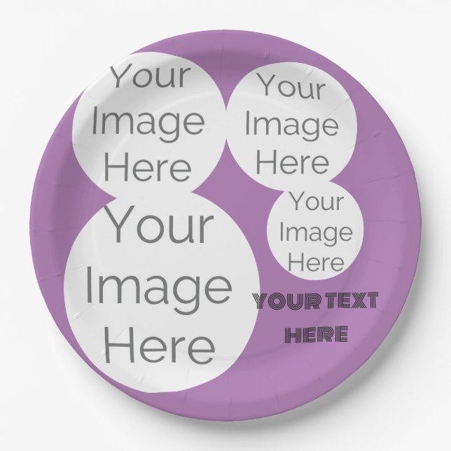 custom purple paper photo text template  paper plates (Front)