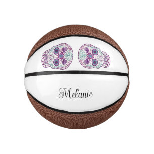 Custom Purple pastel goth Sugar Skull Mini Basketball