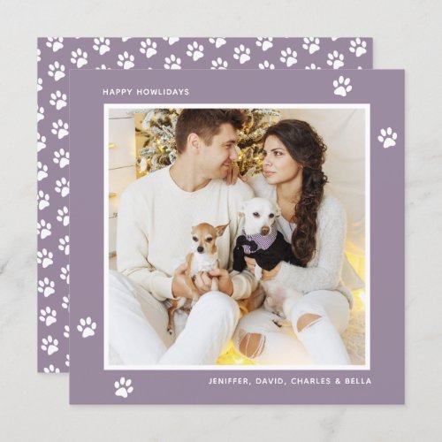 Custom Purple Paw Photo Happy Howlidays Cards