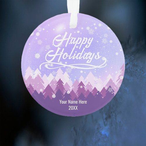 Custom Purple Peaceful Snow Forest Merry Christmas Ornament