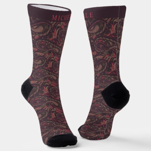 Custom Purple Pink Brown Paisley Pattern Socks