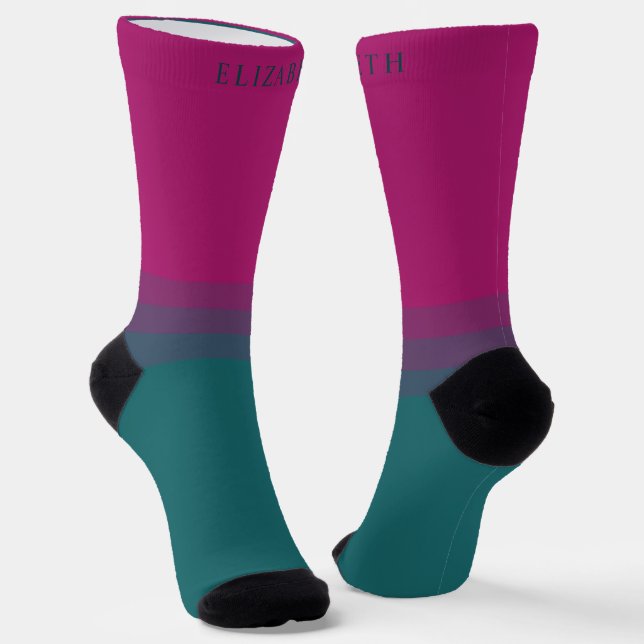 Custom Purple Pink Teal Green Color Block Socks (Angled)
