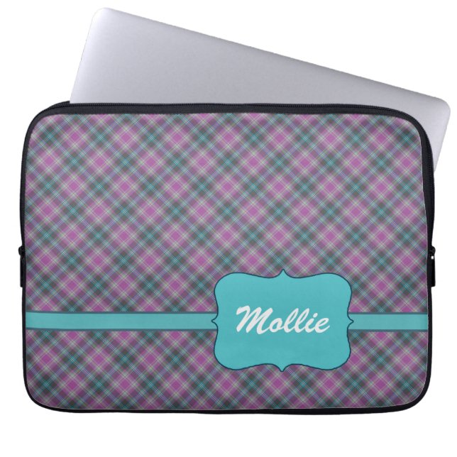 Custom Purple Plaid 13 Inch Laptop Sleeve Template (Front)
