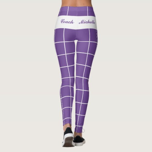 Custom Purple Plaid Pattern Butterflies Yoga Coach Leggings