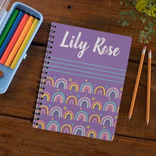 Custom Purple Rainbow Pattern Kids Notebook