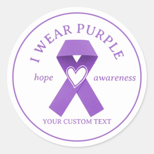 Custom Purple Ribbon Awareness Classic Round Sticker