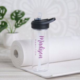 Custom Purple Script Name Water Bottle