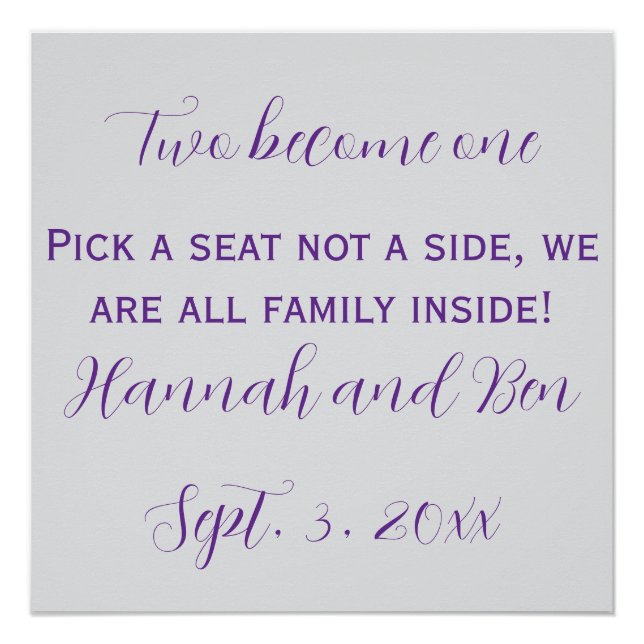 Custom Purple Script Wedding Backdrop Poster (Front)