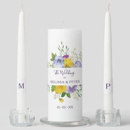 Custom Purple Shades Bouquet Wedding Unity Candle Set