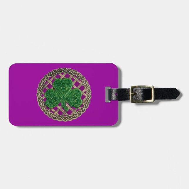 Custom Purple Shamrock Celtic Knots Luggage Tag (Front Horizontal)
