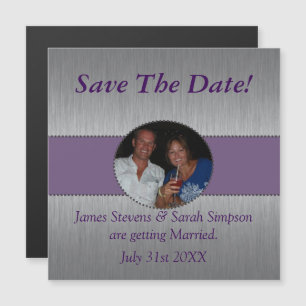 Custom Purple & Silver Save The Date Magnet