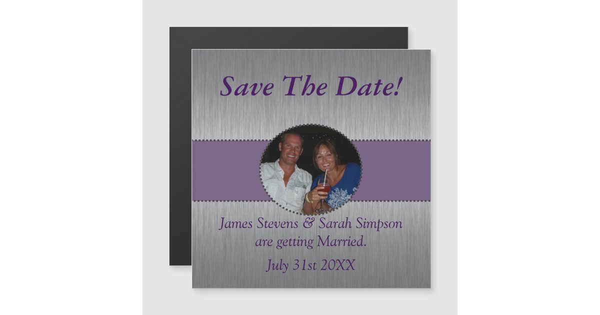 Purple Hearts Design with White Envelopes 70 Personalised Save the Date Magnets