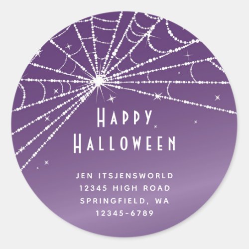 Custom Purple Spider Web Halloween Classic Round Sticker