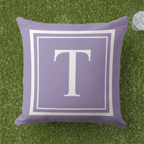 Custom Purple Square Monogram Initial Letter Outdoor Pillow
