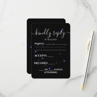 Custom Purple Stars Black Wedding RSVP Card