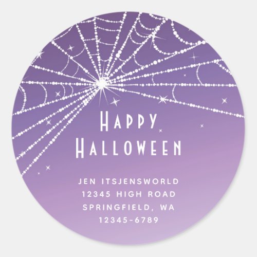 Custom Purple Sunset Spider Web Halloween Classic Round Sticker