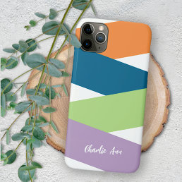 Custom Purple Teal Blue Lime Green Orange Stripes Case-Mate iPhone 14 Plus Case