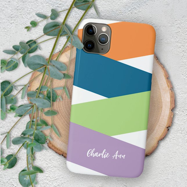Custom Purple Teal Blue Lime Green Orange Stripes iPhone Case (Creator Uploaded)