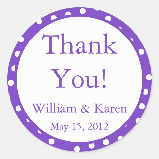 Custom Purple Thank You Stickers and Favor Labels (Front)