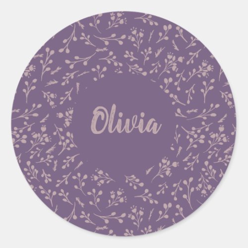 Custom Purple Tulip Leaf Feather Two Color Pattern Classic Round Sticker