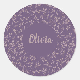 Custom Purple Tulip Leaf Feather Two Color Pattern Classic Round Sticker