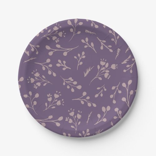 Custom Purple Tulip Leaf Feather Two Color Pattern Paper Plates