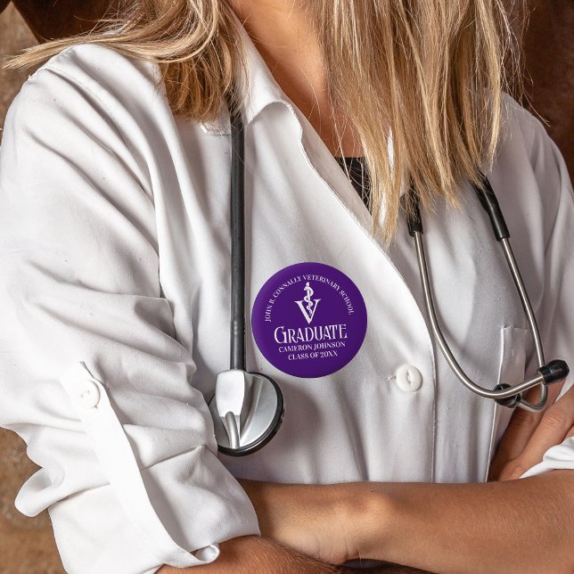 Custom Purple Veterinary School Graduation Button (Creator Uploaded)