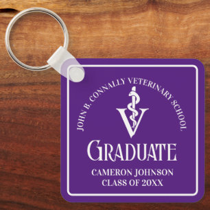 Custom Purple Veterinary School Graduation Keychain