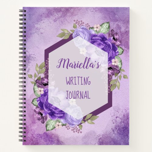 Custom Purple Watercolor Flowers Notebook