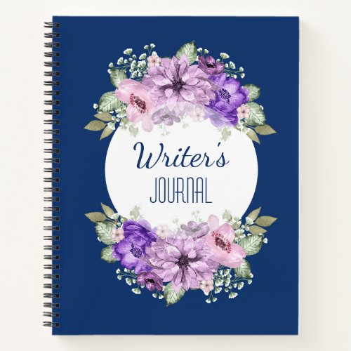 Custom Purple Watercolor Flowers Notebook