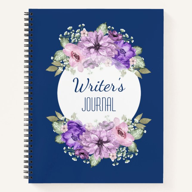 Custom Purple Watercolor Flowers Notebook (Front)