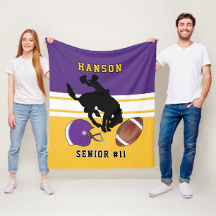 Custom 🏈 Purple, White and Gold with Logo Fleece Blanket