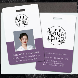 Custom Purple & White Employee Photo Name and Logo Badge