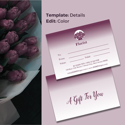 Custom Purple  White Gift Certificate Note Card