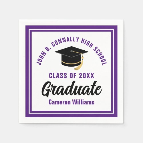 Custom Purple White Graduate 2024 Graduation Party Napkins