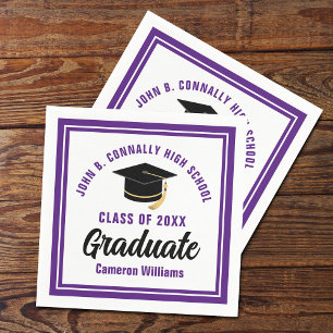 Custom Purple White Graduate 2026 Graduation Party Napkins