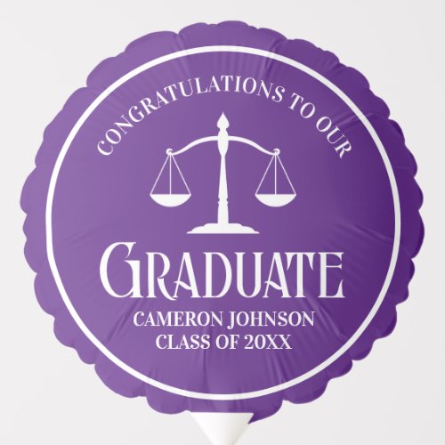 Custom Purple White Law School Graduation Party Balloon