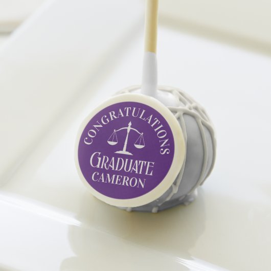 Custom Purple White Law School Graduation Party Cake Pops (Front Insitu)