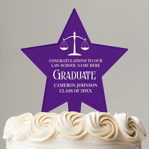 Custom Purple White Law School Graduation Party Cake Topper