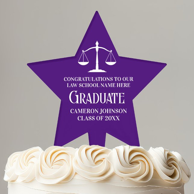 Custom Purple White Law School Graduation Party Cake Topper (Creator Uploaded)