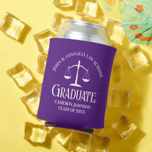 Custom Purple White Law School Graduation Party Can Cooler