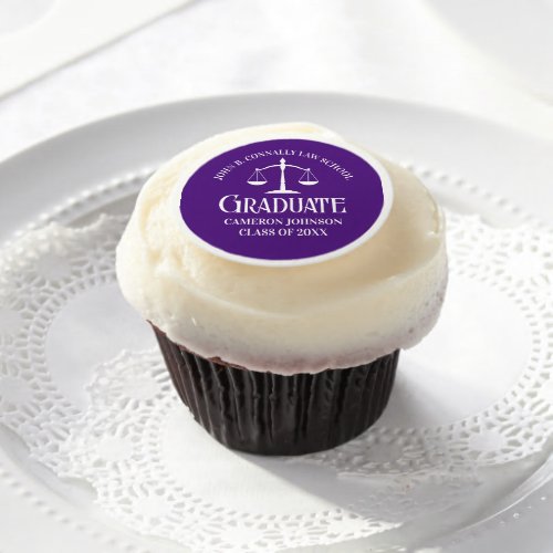 Custom Purple White Law School Graduation Party Edible Frosting Rounds